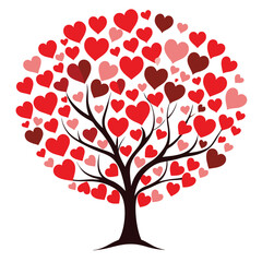 valentine card with hearts tree icon silhouette vector illustration