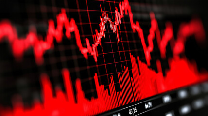 Background of an abstract digital chart, red stock market graph, bankruptcies, losses, and recessions in the financial sector, as well as economic crashes and crises 

