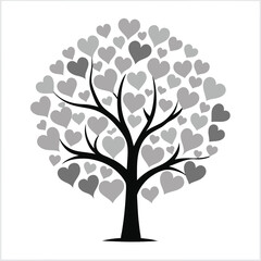 valentine card with hearts tree icon silhouette vector illustration