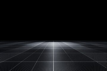 Abstract grid-like metallic surface with a glossy effect, highlighted by glowing lines, against a plain dark background. Concept of technology. Ai generative