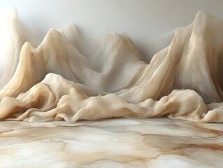 Beige fabric draped like mountains on marble floor.