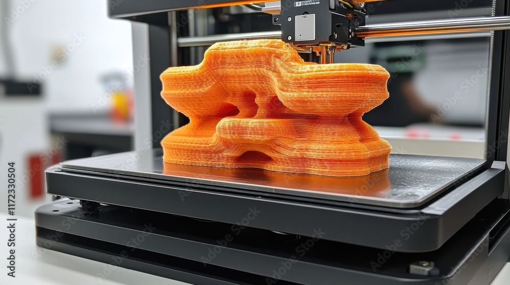 Poster layer by layer creation of complex designs using a printer in a modern workshop environment