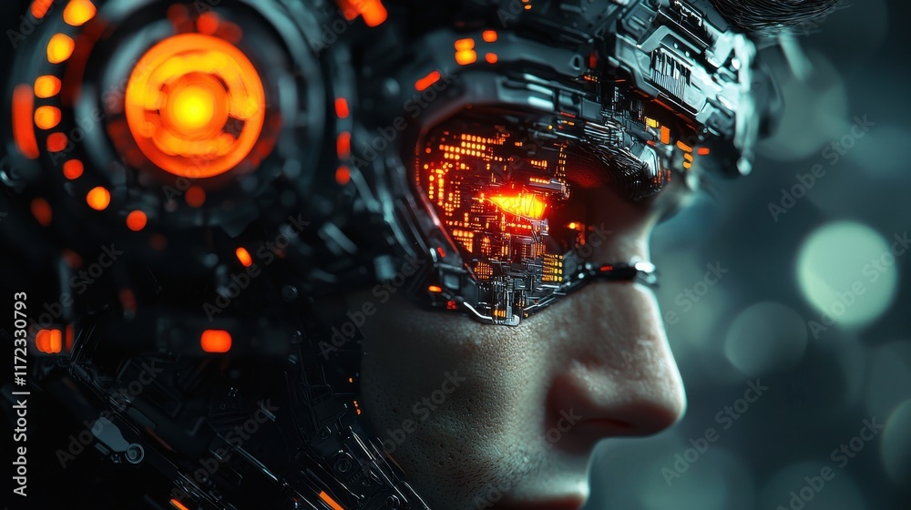 Aufkleber Cybernetic human merging with technology in a conceptual standard environment a futuristic exploration of integration and innovation