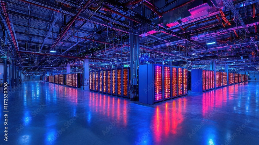 Leinwandbilder Illuminated data center operations a comprehensive overview of server rows in a high-tech environment