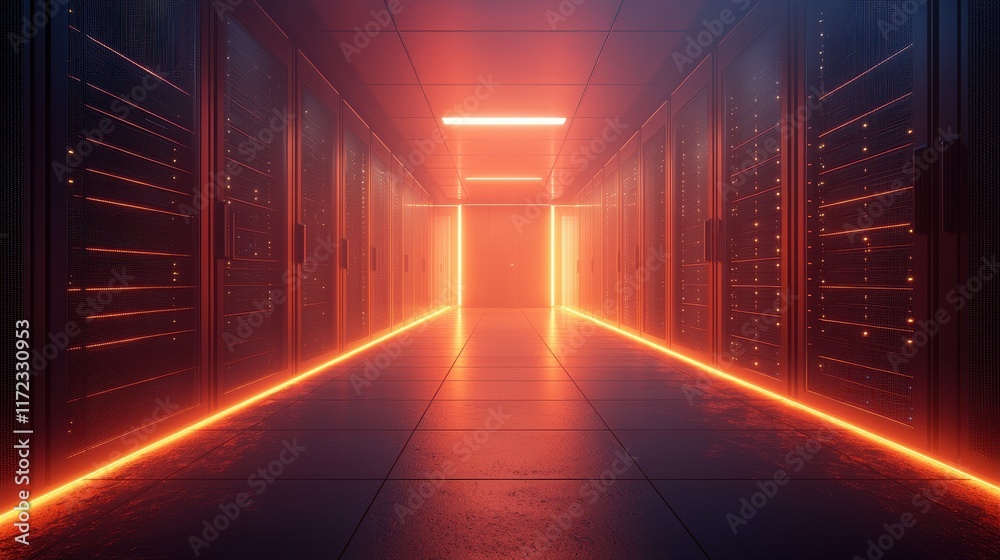 Wall mural illuminating data operations data center technology hub server array high-efficiency environment fut