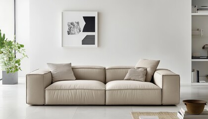 Modern Beige Modular Sofa in Minimalist Living Room Interior Design