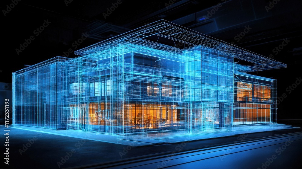 Aufkleber Visualizing a digital twin of a building via holographic display in an urban environment for innovative architectural insights