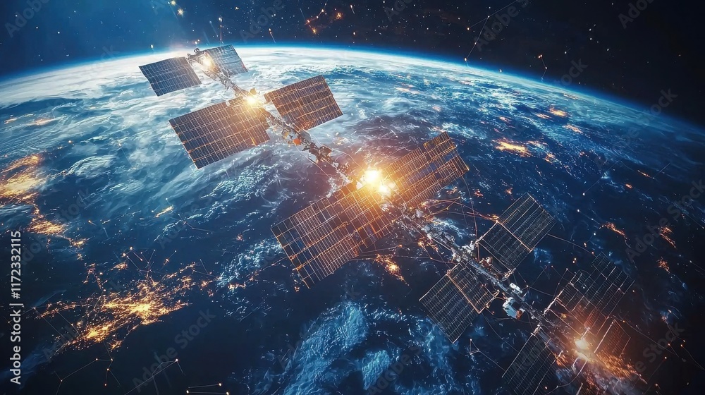 Aufkleber connecting the globe satellite network revolutionizing data standards across continents in a digital
