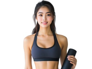 Woman embarking on a fitness journey with yoga mat, promoting wellness and healthy lifestyle choices