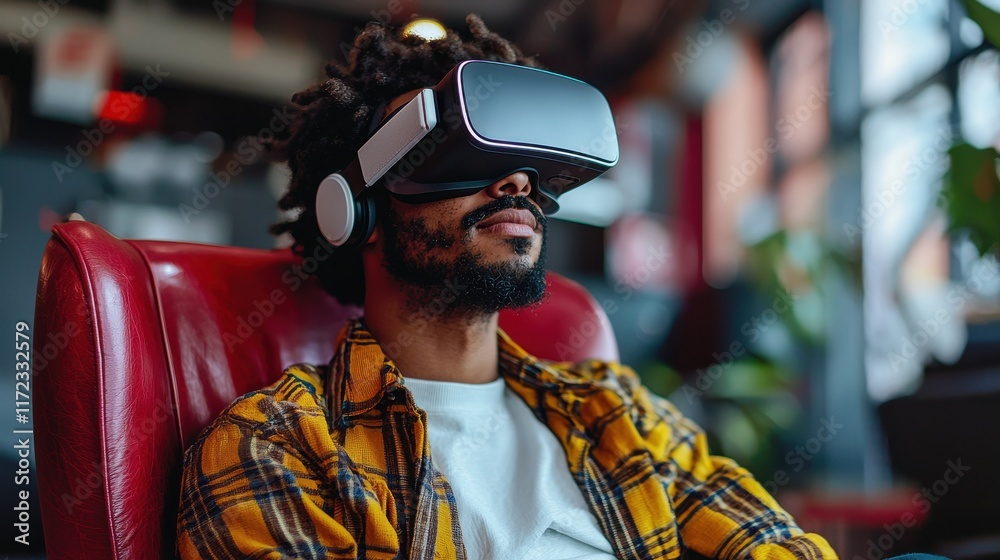 Poster virtual reality user explores vivid digital worlds in immersive environments for enhanced experience