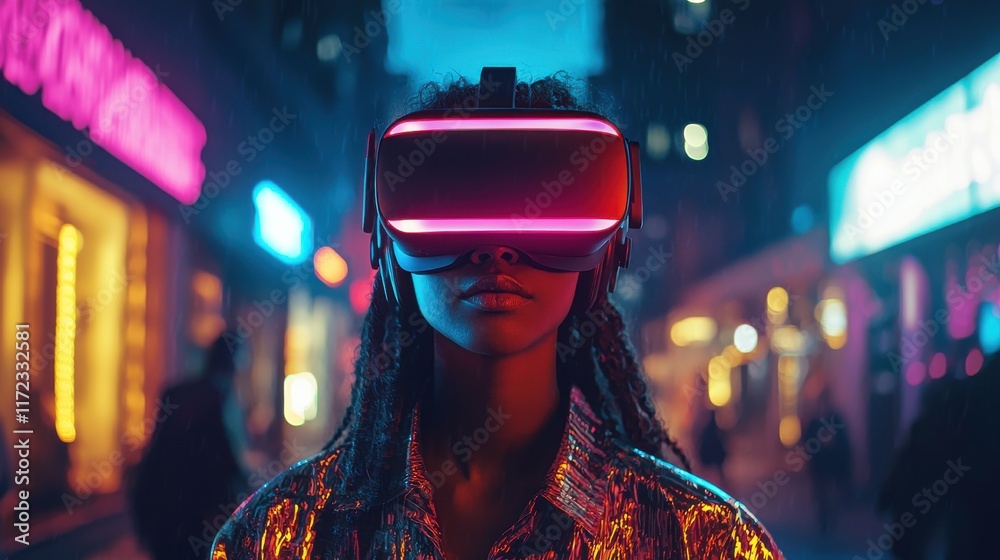Aufkleber Exploring a vivid digital world a virtual reality user's journey in an immersive environment
