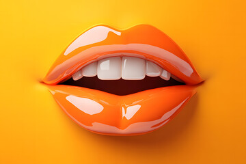 Obraz premium Glossy Orange Lips with Sensual Expression on Textured Background