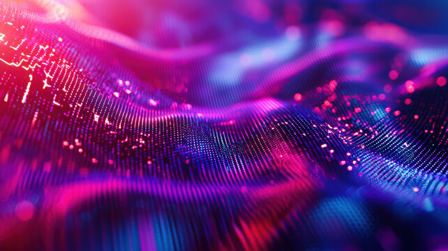 A high-tech scatter plot featuring glowing data points connected by thin neon trails, displayed on a reflective holographic background, enhancing the visual appeal and data clarity.