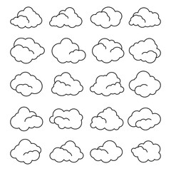 Set of cloud line art vector