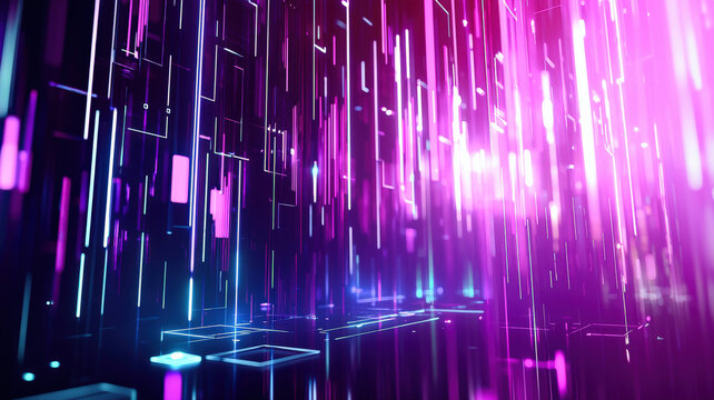 A high-tech scatter plot featuring glowing data points connected by thin neon trails, displayed on a reflective holographic background, enhancing the visual appeal and data clarity.