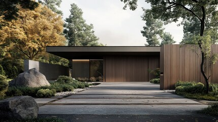 Modern pivot gate with a seamless wooden finish, integrated with smart tech for luxurious yet practical functionality