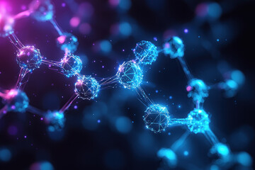 Glowing molecular structure, dark background, bokeh effect, scientific backdrop