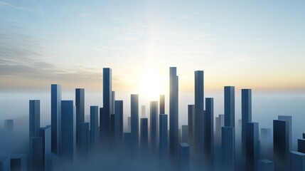 Fototapeta premium Modern Skylines with Sunlight Glimmering Through Urban Architecture