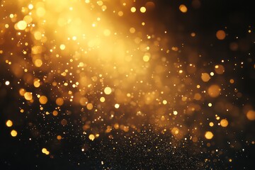 Obraz premium A golden dust light effect with shimmering bokeh and sparkles, isolated on a transparent background for overlays.