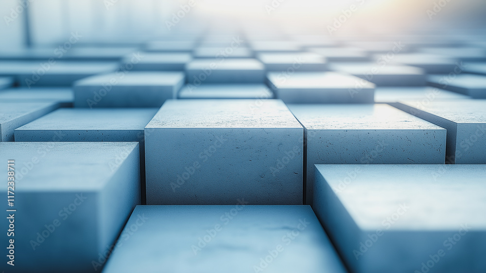 Poster abstract blue cubes: a mesmerizing array of light blue cubes receding into the distance, creating a 