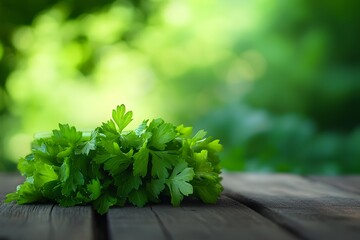 Fresh Parsley: Green Herb on Wood