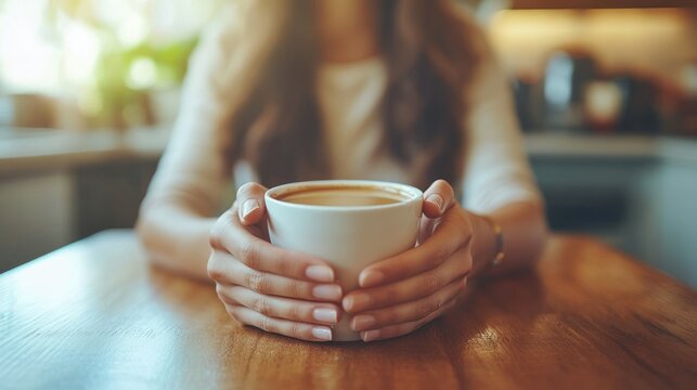 Woman's hands holding a warm coffee mug. - Powered by Adobe