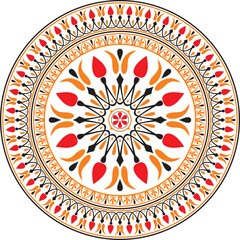 Vector colored classic Greek round ornament. Circle of Ancient Greece and the Roman Empire. Byzantine painting of walls, floors and ceilings. Decoration of European palaces