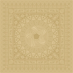 Vector gold native american folk ornament. Square pattern, scarf of the peoples of America, Aztec, Incas, Maya