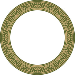 Vector round gold with green border, frame, Pompeii ring. Circle Neopolitan ornament. Art of Ancient Rome
