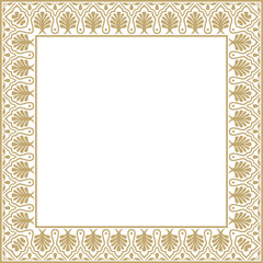 Vector golden square national Indian ornament. Rectangle, border, ethnic Hindu frame
