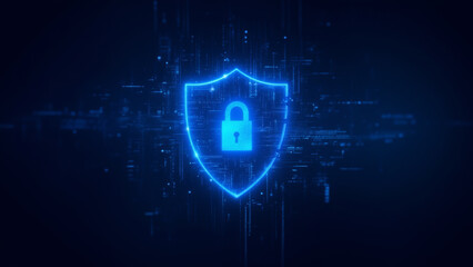 Digital background with a stylized representation of a shield made of digital data, data protection, cybersecurity, digital security..