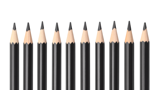 black wooden pencil isolated on white transparent background