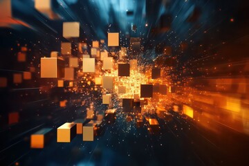 A dynamic image of digital blocks breaking away from a centralized core, symbolizing the decentralization power of Web3.