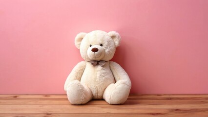 Obraz premium A fluffy brown teddy bear sitting on floor, isolated and cuddly, perfect for childhood memories and as a lovable gift