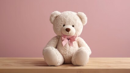 Fototapeta premium A fluffy brown teddy bear sitting on floor, isolated and cuddly, perfect for childhood memories and as a lovable gift