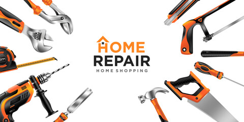 Naklejka premium Construction tools kit concept set all of tools supplies for house repair builder on white background vector illustration