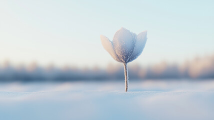 Frosted flower in a peaceful snow-covered landscape