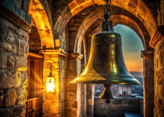 Obraz premium Church Bells Ringing, Peaceful Pastoral Scene, Copy Space Left