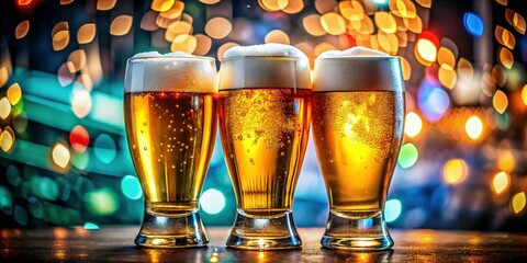 Cheers! Three Beer Glasses Toast - Milestone Celebration Stock Photo
