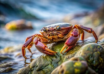 Close-up of a Sea Crab on Rocky Shoreline - Documentary Photography Style