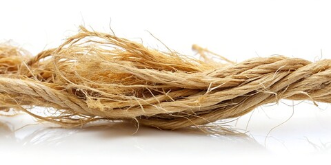 Close-up of Unraveling Bast Fiber Texture on White Background - Copy Space