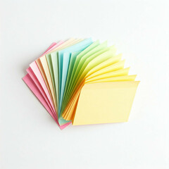 pastel rainbow colored paper notes on white background