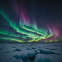 A sky filled with aurora borealis over a frozen tundra.