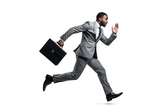 running businessman isolated on white background PNG. cutout