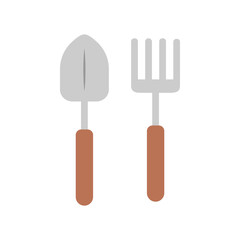 Trowel and fork. Gardening, farming, seedling, cultivation, equipment concepts. Flat vector design isolated illustration.