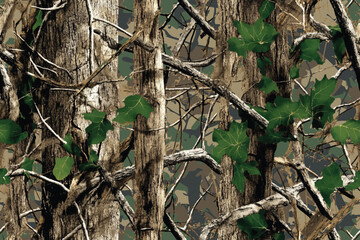 Vector trees camouflage seamless pattern design for hunting and military uniform. Hunting camouflage background. Military camouflage texture