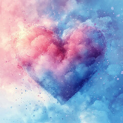 Fototapeta premium Colorful heart-shaped nebula in cosmic clouds with sparkling particles