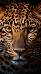 Fototapeta premium close shot of leopard head background, wallpaper for mobile, 9:16 ratio. Generative ai.