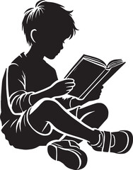 Little boy reading book silhouette vector illustration isolated on a white background