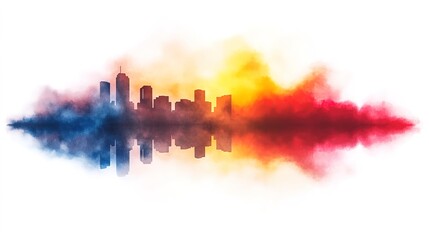 Obraz premium Abstract Cityscape Silhouette with Colorful Watercolor Style Effects